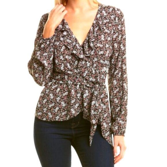 EC MAX STUDIO FLORAL WRAP SHIRT W/ ELASTIC WAIST SZ.L - Picture 1 of 6